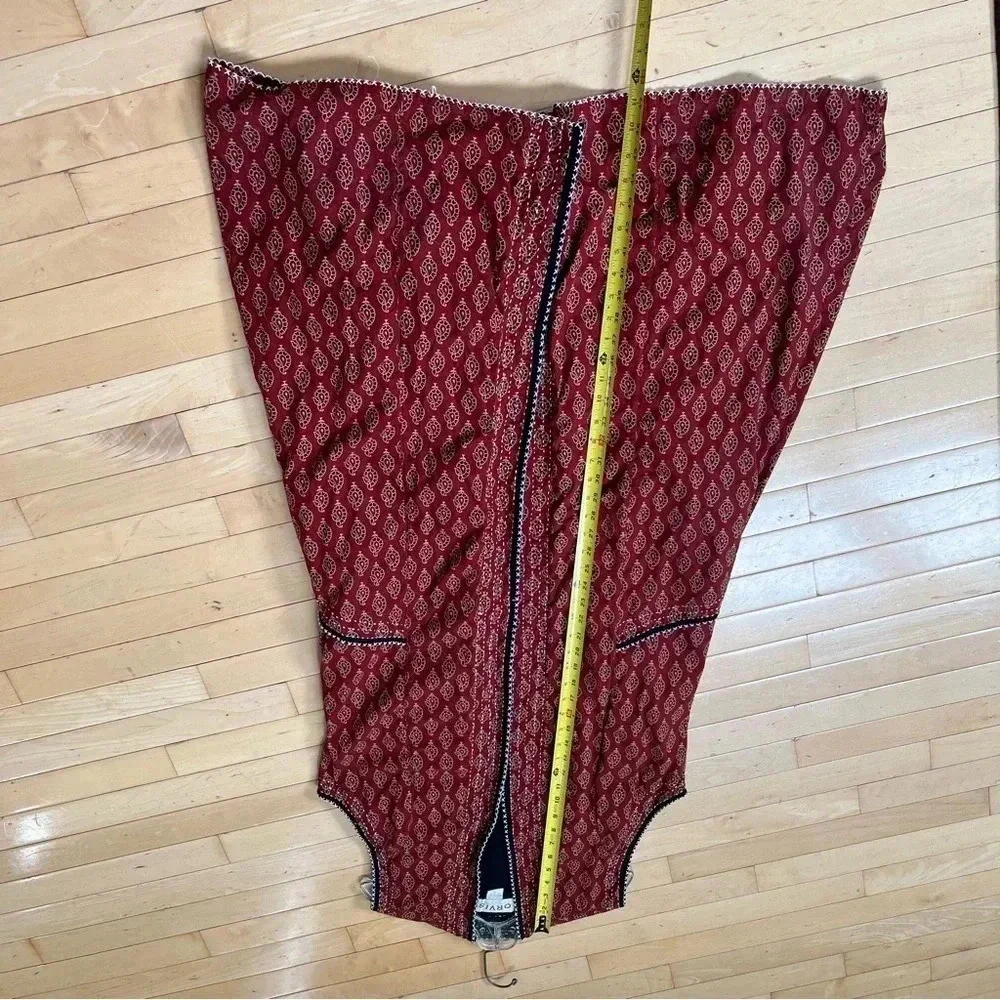 Orvis Open Overcoat Paisley Indian India Sz S Red Stitched Western Long Vest